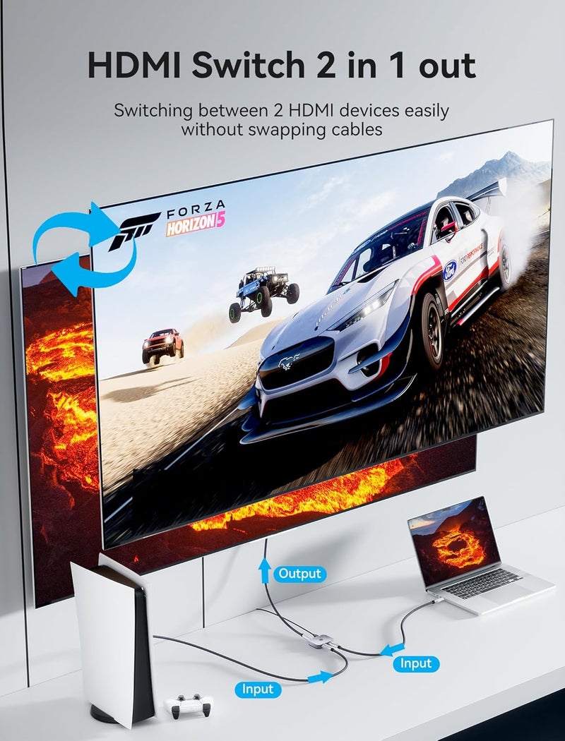 VENTION 8K HDMI Switch 2 in 1 Out, HDMI Switch 4K 120Hz with LED Indicators/HDMI 2.1 Switch/HDMI 2 in 1 Out Switcher Support 8K 4K 3D HDR for Xbox PS5/4/3 Blu-Ray TV/Player/Laptop PC - Image 4
